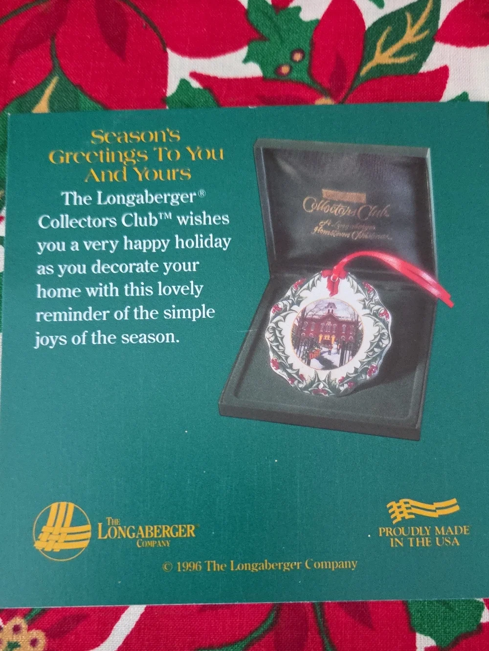 *1996* Longaberger Collector's Club HOMETOWN CHRISTMAS  Ornament